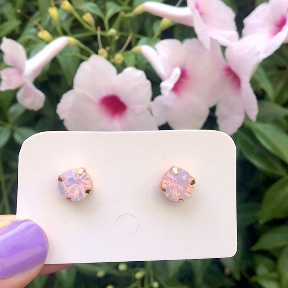 Pink Opal + Rose Gold Crystal Earrings - Picture 6 of 8